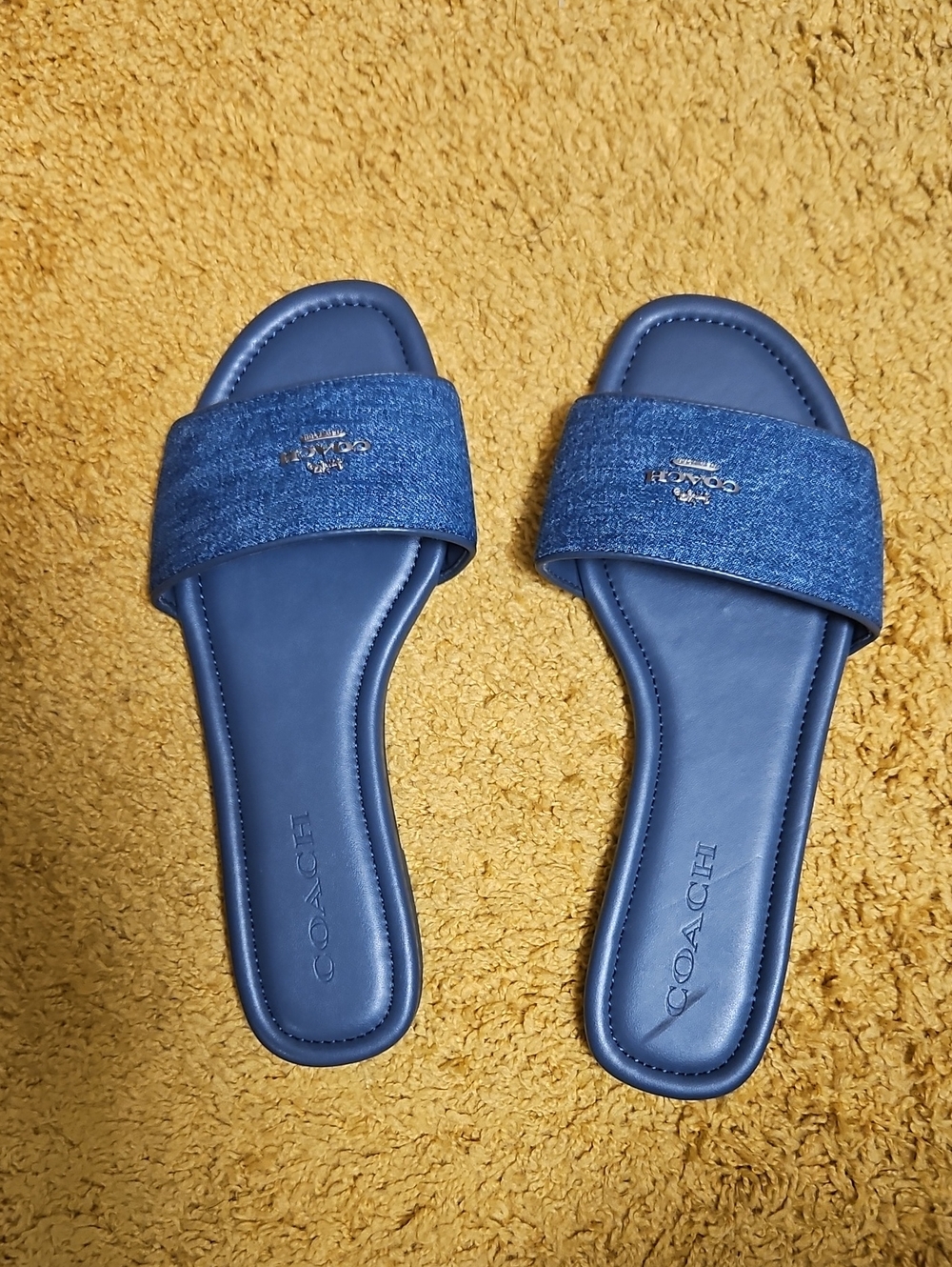 COACH Denim-Style Navy Slide Sandals